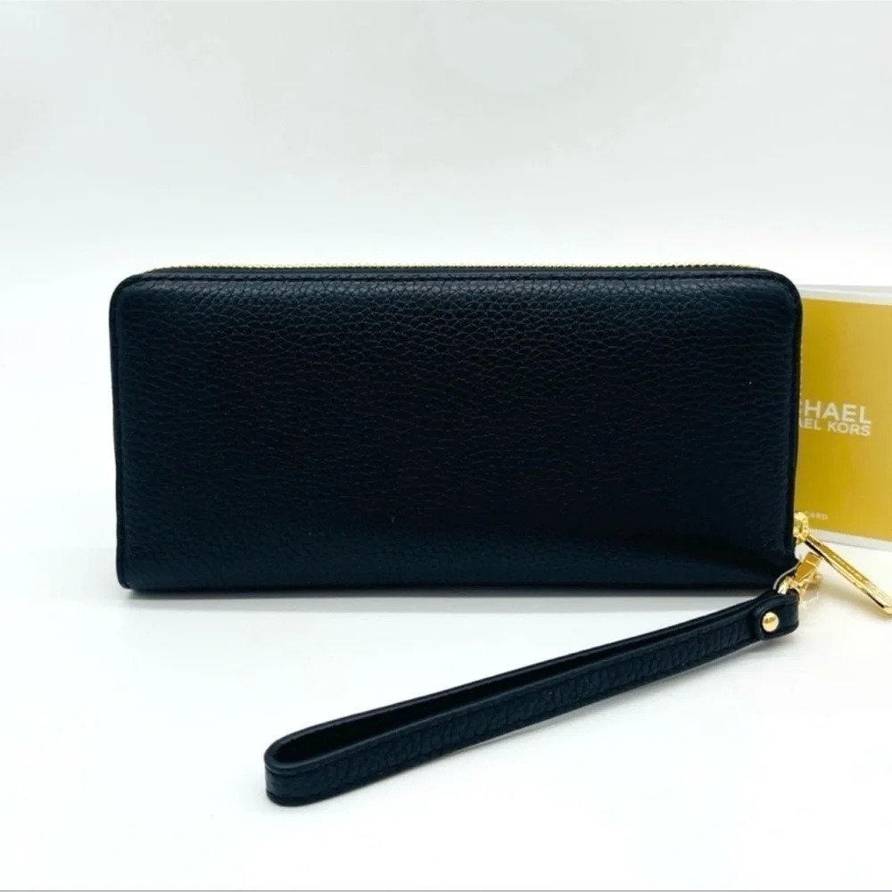 Michael Kors Large Continental Wallet Wristlet Black/Gold - Picture 6 of 7